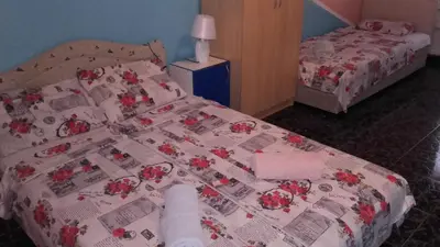 a bed with a blanket with flowers on it at Guest House Dragomir in Sutomore