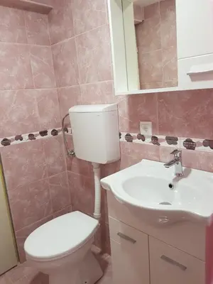 a bathroom with a toilet and a sink at Guest House Dragomir in Sutomore