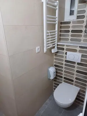 a bathroom with a toilet and a shower at Apartments Adria in Petrovac na Moru