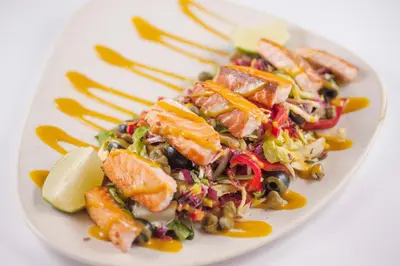 a plate of food on a white plate at Hotel Moskva in Budva