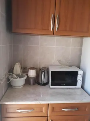 a kitchen counter with a microwave and a blender at Apartments Jovanic with 2 bedrooms in Sutomore