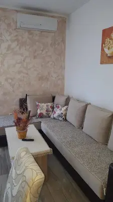 a couch in a living room with pillows on it at Apartment Dragan in Budva