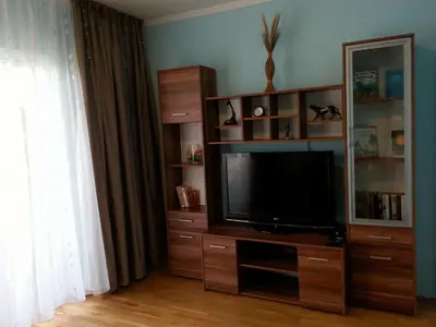 a living room with a television on a entertainment center at Apartment Sofia in Sutomore