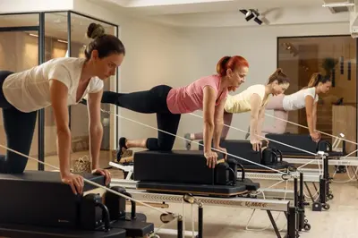 a group of women in a pilates class at Dukley Hotel & Resort in Budva