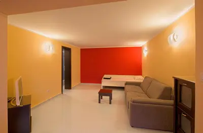 a living room with a couch and a tv at Apartments Mika in Budva