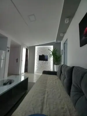 a living room with a couch and a tv at Apartments Doha in Ulcinj