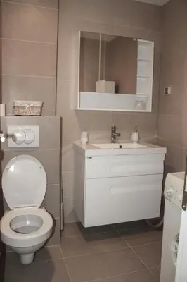 a bathroom with a white toilet and a sink at Apartment Golubović Kotor in Kotor
