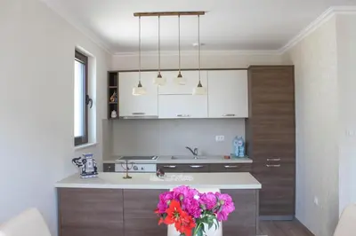 a kitchen with a sink and a vase of flowers at Apartment Golubović Kotor in Kotor