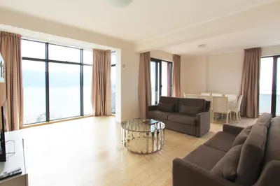 a living room with a couch and a table at Apartments Aqua in Budva