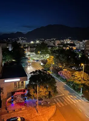 a view of a city street at night at Alex Apartment in Bar