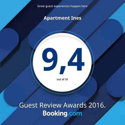a flyer for a guest review awards interview with the number four at Apartment Ines in Bar