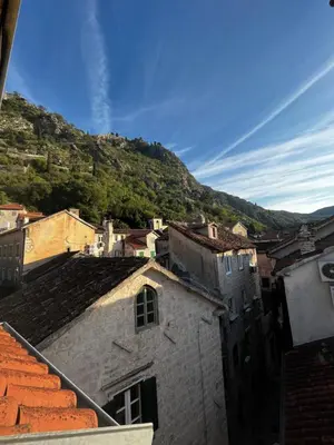 a view of a city with a mountain in the background at Athos Guesthouse in Kotor