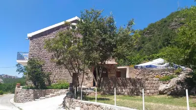 a small stone house with a tree in front of it at Apartment Mond in Virpazar