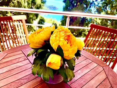a bouquet of yellow flowers in a vase on a table at Holiday Home Viko in Sutomore