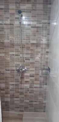 a shower with a shower head in a bathroom at Apartmani Sijaric in Dobra Voda