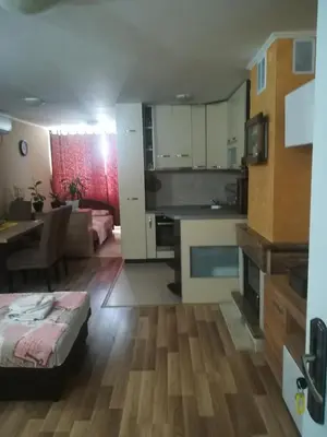 a room with a kitchen and a living room at Apartments Vis Jaz in Budva