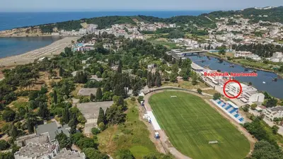 an aerial view of a park next to the ocean at Beach Walk Apartments in Ulcinj