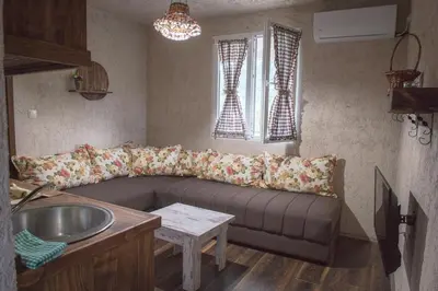 a living room with a couch and a sink at Apartments Djurovic in Virpazar