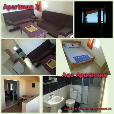 a collage of four pictures of a room at Ago Apartmani in Dobra Voda