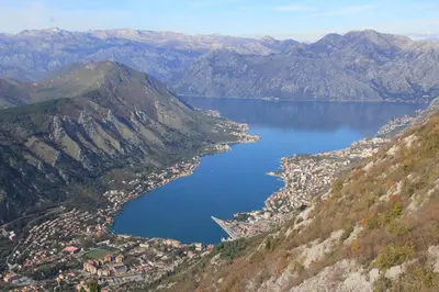 an aerial view of a city and a body of water at Karina Apartment in Budva