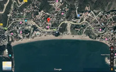 a map of a beach and the water at Apartment-Hotel Vila Petrovic-Becici in Budva