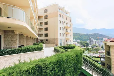a view from the balcony of a building at ApartHotel Belvedere Residence Becici Budva in Budva