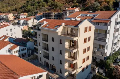 an aerial view of buildings in a city at Arvala Apartments in Budva