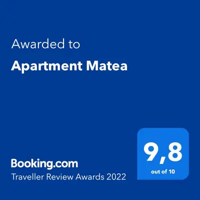 a blue screen with the text awarded to appointment matias at Apartment Matea in Petrovac na Moru