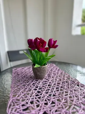 a vase of purple tulips sitting on a table at Apartments Mitende in Budva