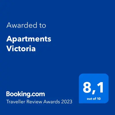 a blue screen with the text awarded to applicants victoria at Apartments Victoria in Sutomore