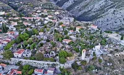 an aerial view of a small town on a mountain at Room 4 U in Bar
