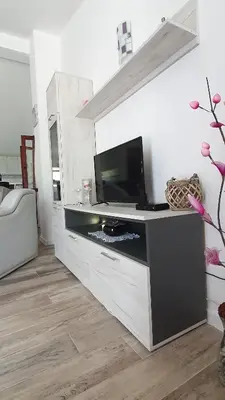 a living room with a television on a desk at Apartment Jelena Sutvara in Kotor