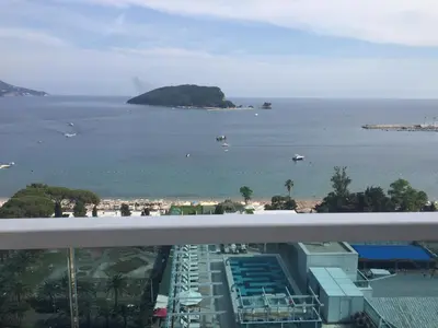 a view of the ocean from a balcony at Luxury Apartments Mia in Budva