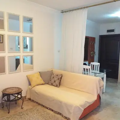 a living room with a couch and a table at Apartment Mika in Budva