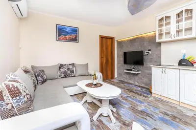 a living room with a couch and a table at Apartments Amigo in Kotor