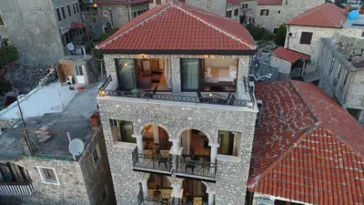 an aerial view of a house with a balcony at Apartments Timoni in Ulcinj
