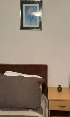 a bedroom with a bed and a picture on the wall at Studio Apartments Domenik in Ulcinj