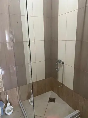 a shower with a glass door in a bathroom at Apartments Neda in Sutomore