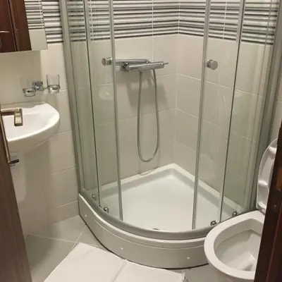 a bathroom with a shower and a toilet at BNB Njeguska sijela in Njeguši