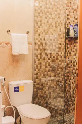 a bathroom with a toilet and a shower at Sunset Old Town in Ulcinj