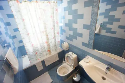 a bathroom with a toilet and a sink at Vila Mitrovich in Sveti Stefan