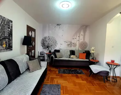 a living room with a couch and a table at Apartman Nina in Budva