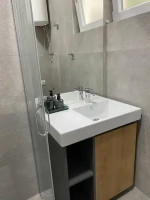 a bathroom with a white sink and a mirror at VilaA21 in Bar