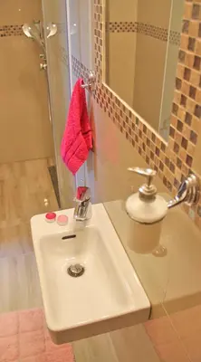 a bathroom with a sink and a shower at Filipa Apartment in Kotor