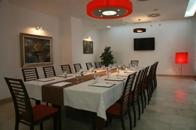 a large conference room with a long table and chairs at Hotel Aleksandar in Budva