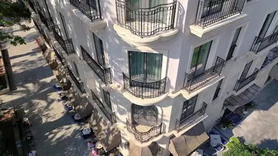 an overhead view of an apartment building with balconies at Hotel Majestic in Budva