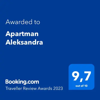 a blue screen with the text awarded to an austrian alaskan alaska at Apartman Aleksandra in Budva