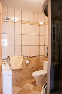 a small bathroom with a toilet and a sink at Apartments Rudovic in Ulcinj