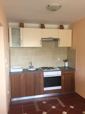 a kitchen with a stove and a sink at Apartments Bonaca in Budva