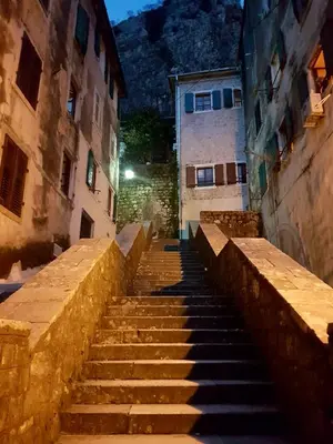 a set of stairs leading up to a building at S&I room in Kotor